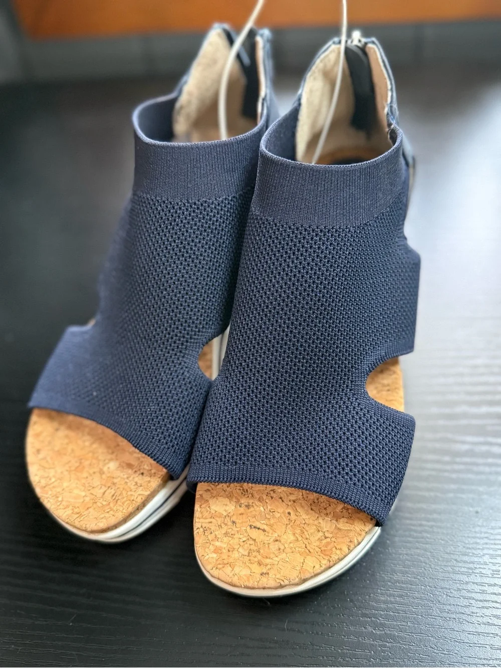 Women's Navy Knit Open-Toe Wedge Sandals 6.5